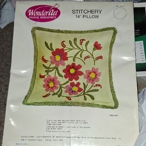 Floral Stitchery Pillow Kit - Green and Pink